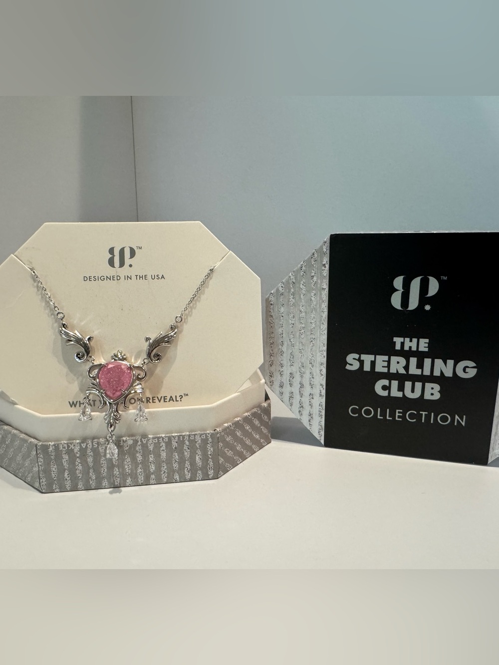 Bomb Party BP Victorian Baroque Pink Ice Crystal Pendant with Sterling Necklace